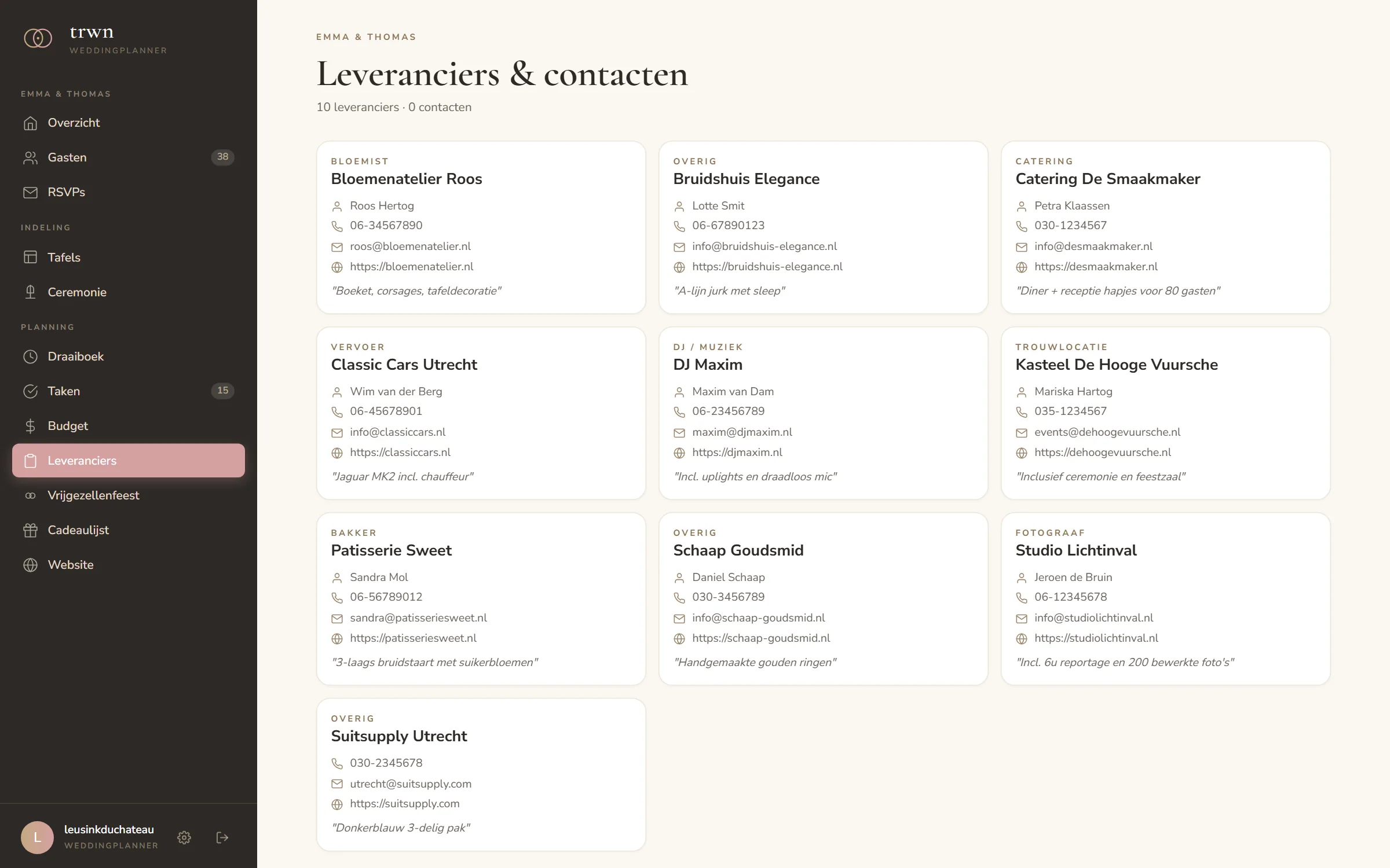 Leveranciers en contacten met betaalstatus